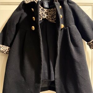 Tahari Black Kids Pea Coat with Leopard Details with sleeveless dress. 2 pc.